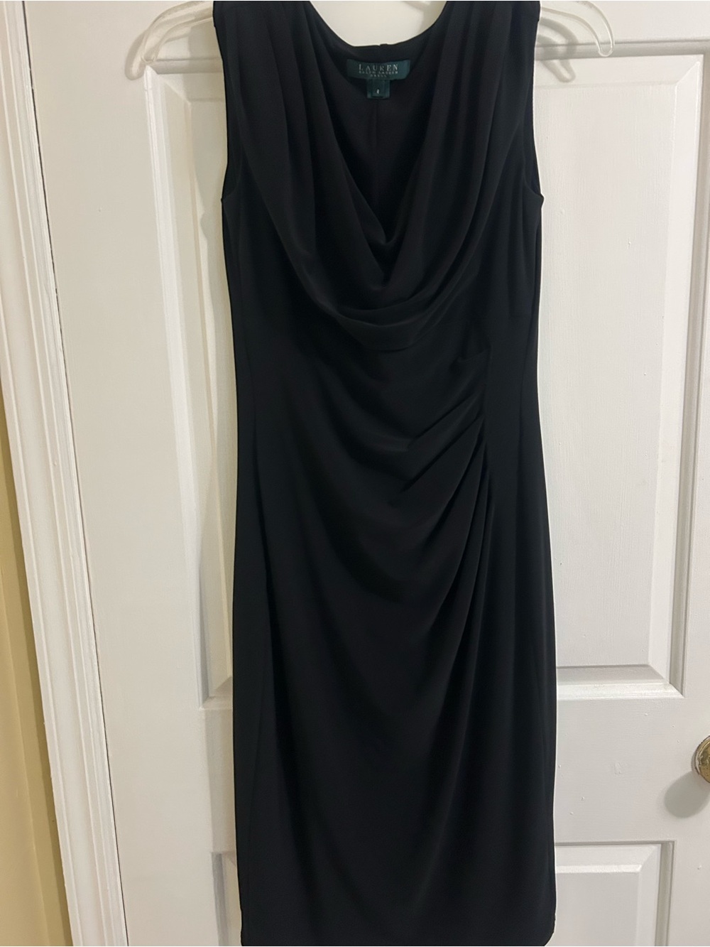 Lauren Ralph Lauren Sleeveless Cowl Neck Ruched Jersey Sheath Dress